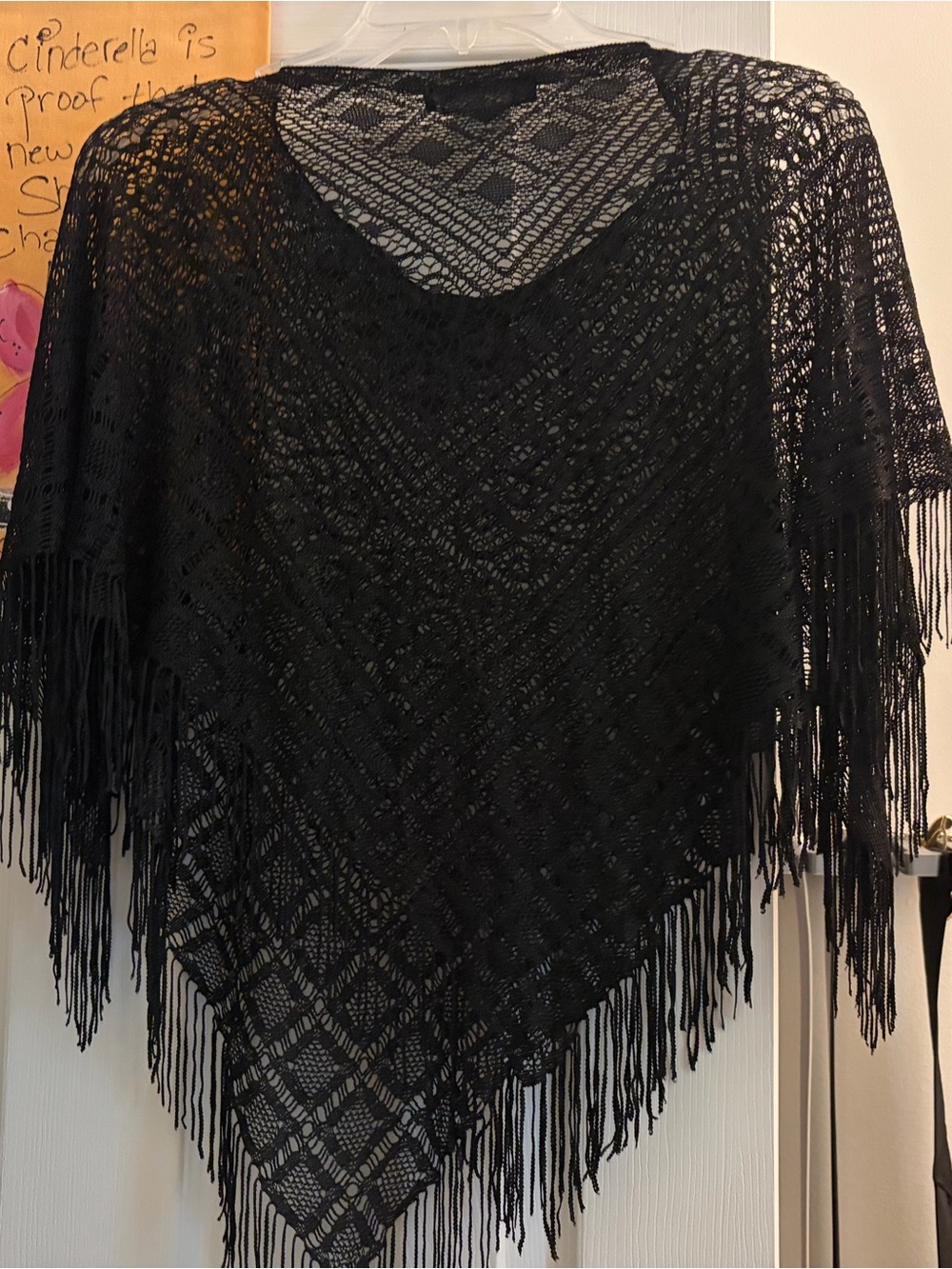 Rampage Black Crochet Fringe Wrap Shawl